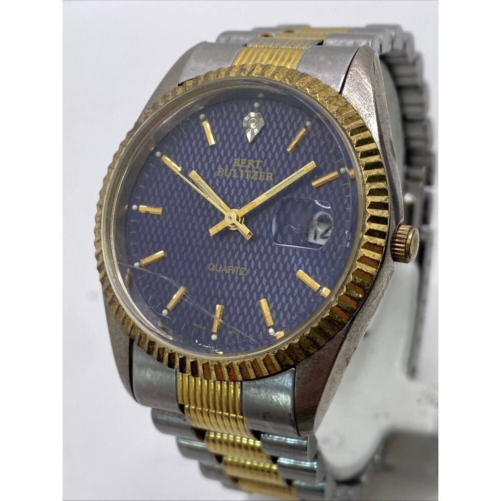 Bert Pulitzer Mens Blue Dial Vintage Watch New Battery